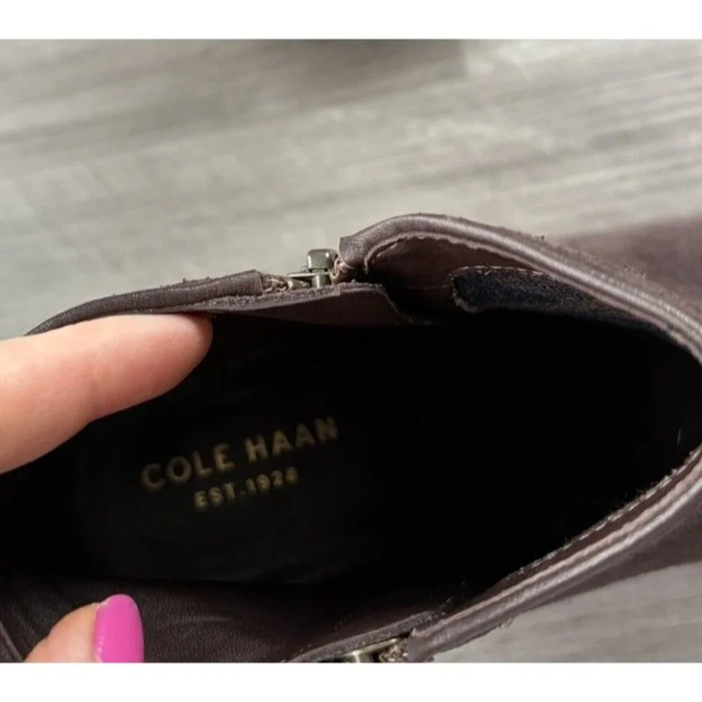 Cole Haan Hayes Java Brown Suede Ankle Booties Women's Size 7.5 Size Zip Heeled